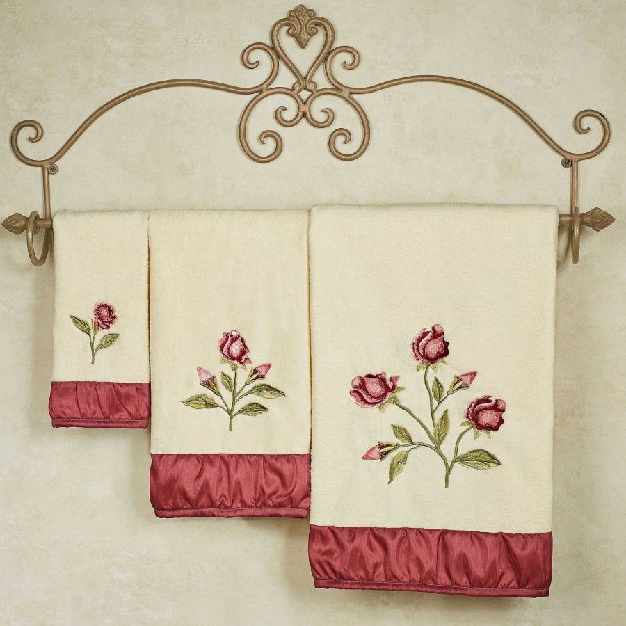 Bath Touch of Class | Claret Rose Cotton Velour Embroidered Floral Bath Towel Set