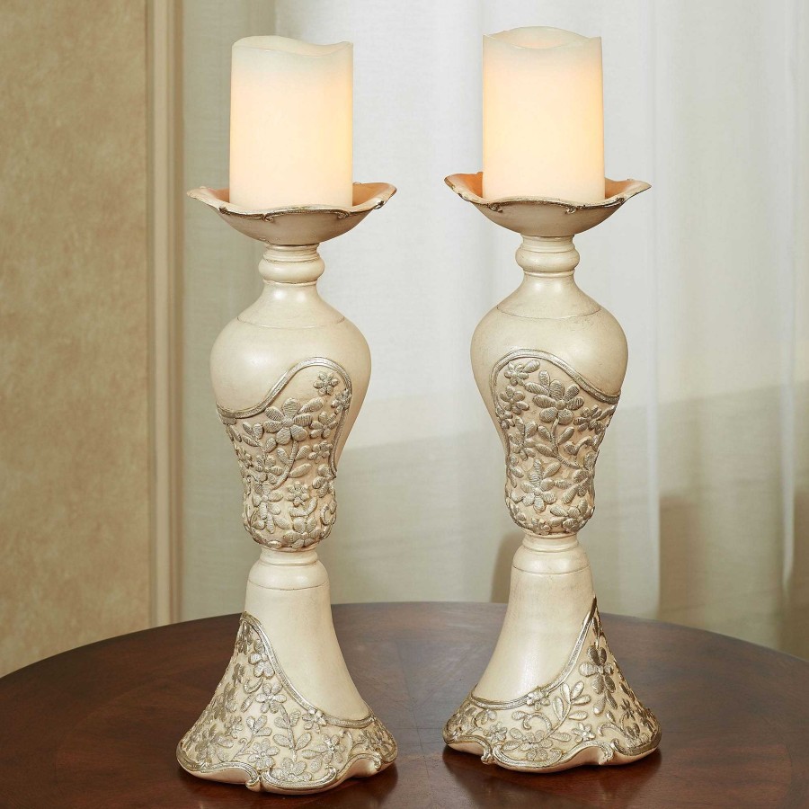 Home Accents Touch of Class | Floressa Ivory And Platinum Traditional Candleholder Pair