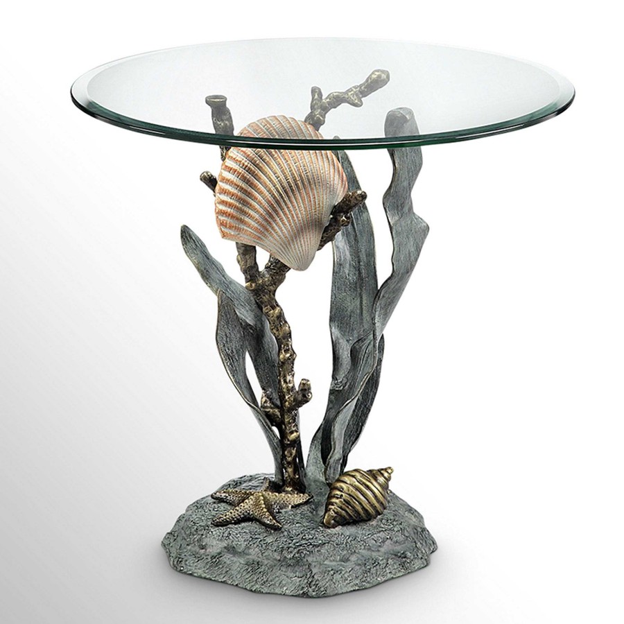 Furniture Touch of Class | Shells And Seagrass Coastal Round End Table