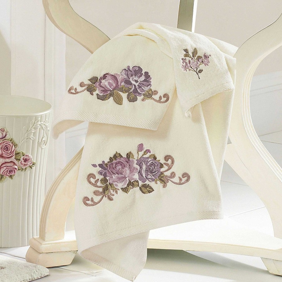 Bath Touch of Class | Chambord Embroidered Floral Bath Towel Set By Royal Court Home