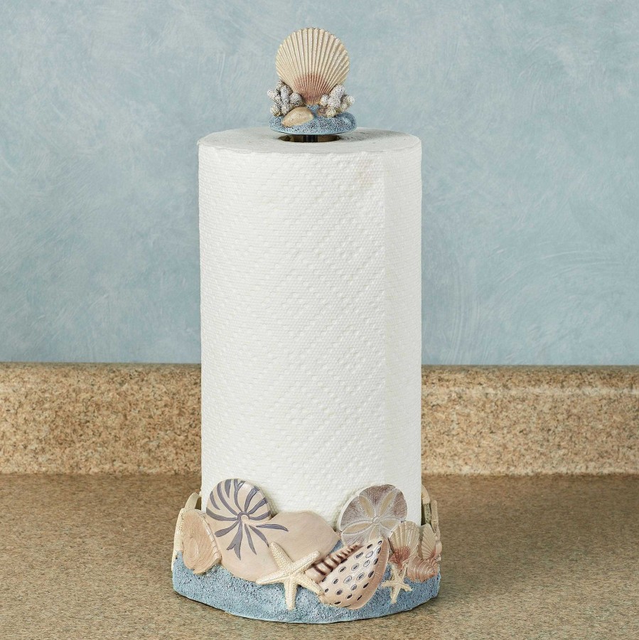 Kitchen Touch of Class | By The Sea Blue Coastal Seashell Paper Towel Holder