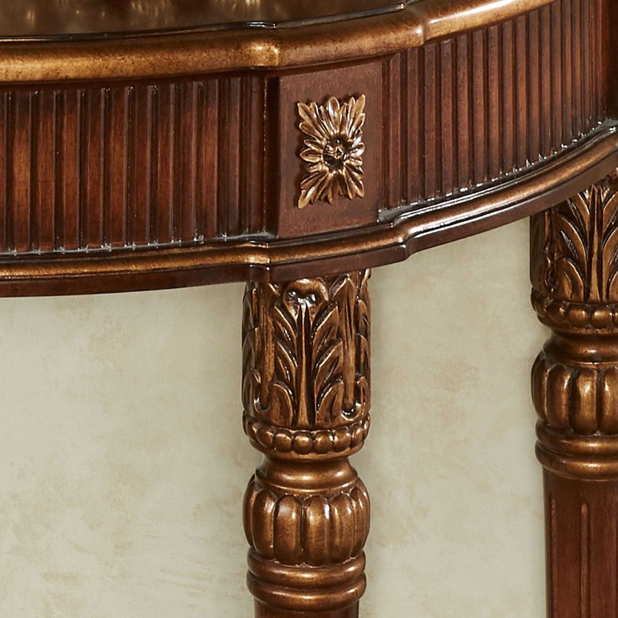 Furniture Touch of Class | Marisol Regal Walnut Finished Wooden Demilune Console Table