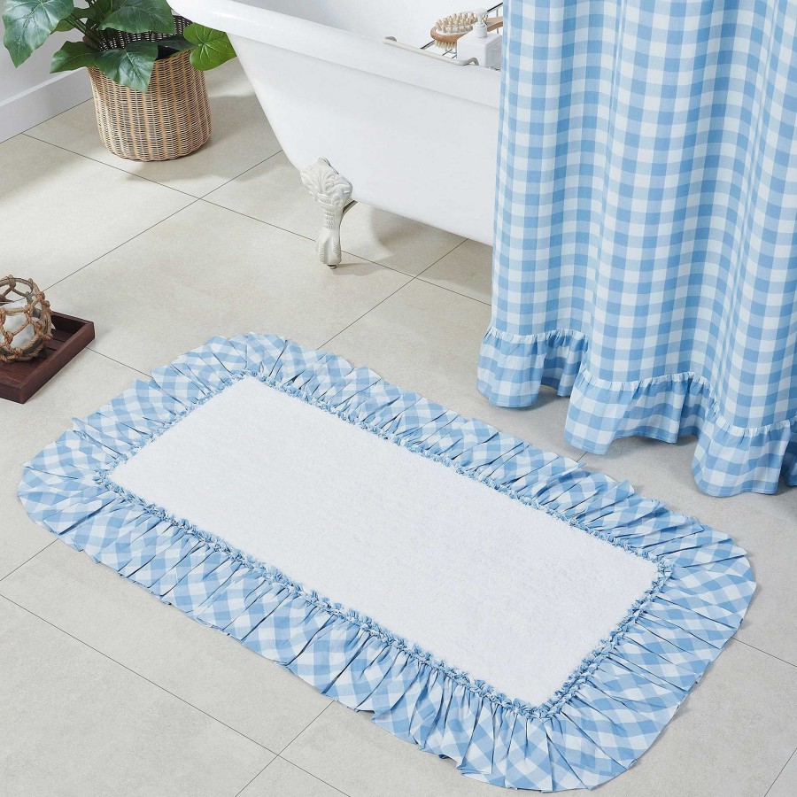 Bath Touch of Class | Annie Blue Plaid Ruffled Bath Mats By April & Olive