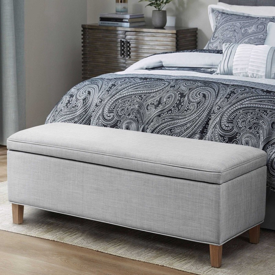 Furniture Touch of Class | Caymus 48 Inch Wide Gray Upholstered Storage Bench By Martha Stewart