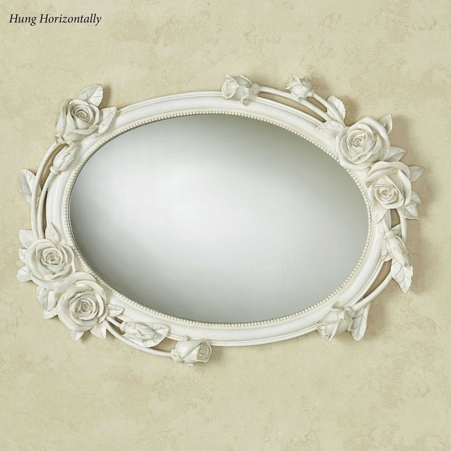 Bath Touch of Class | Antique White Rose Melody Floral Oval Wall Mirror