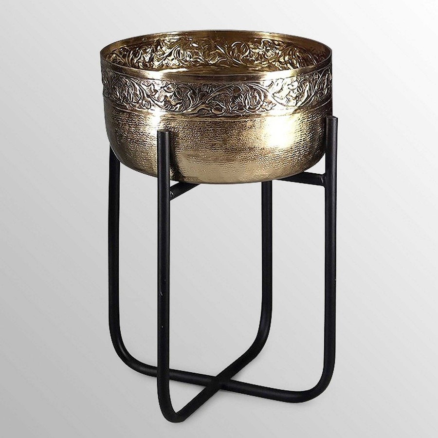 Home Accents Touch of Class | Rosilia Gold Embossed Decorative Bowl With Black Iron Stand From Howard Elliott