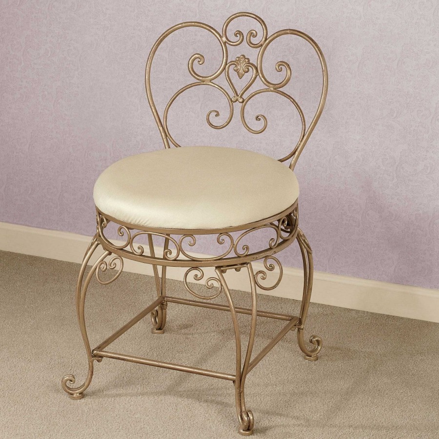 Bath Touch of Class | Aldabella Satin Gold Upholstered Vanity Chair