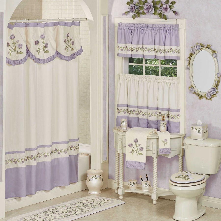 Bath Touch of Class | Lavender Rose Embroidered Floral Shower Curtain And Accessories