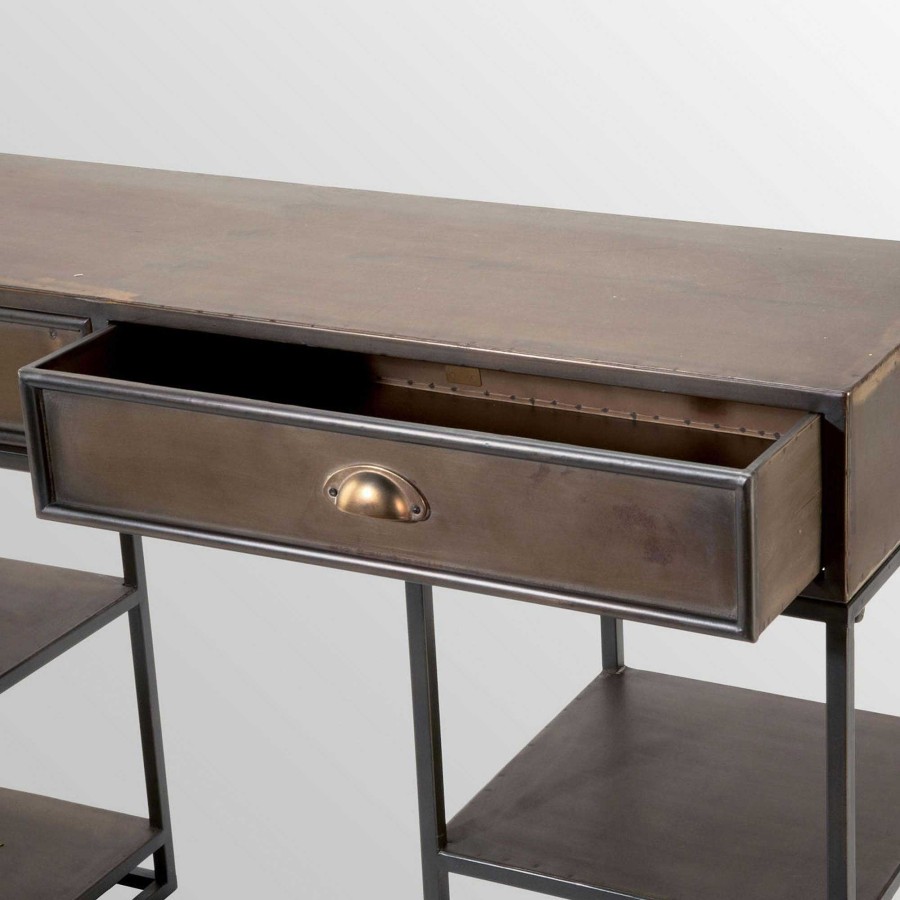 Furniture Touch of Class | Layton Industrial Style Aged Metal Desk With Drawers