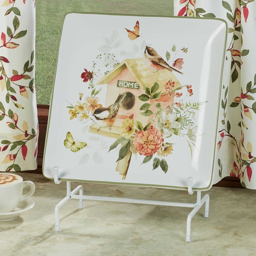 Kitchen Touch of Class | Natures Song Bird Butterfly Floral Square Ceramic Serving Platter