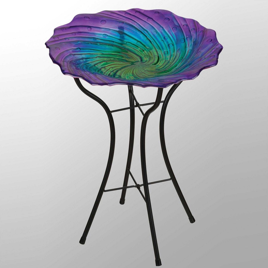 Home Accents Touch of Class | Serene Iridescent Glass Birdbath Bowl With Metal Stand