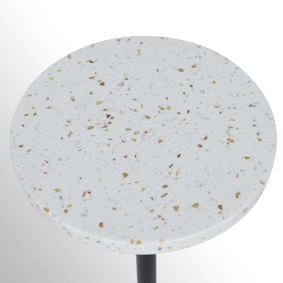 Furniture Touch of Class | Ingrid Black Metal Drink Table With White Terrazzo Top