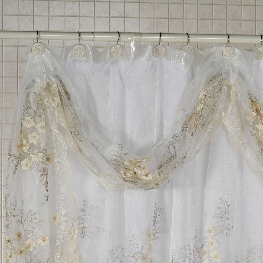 Bath Touch of Class | Bloomfield Sheer Embroidered Floral Shower Curtain