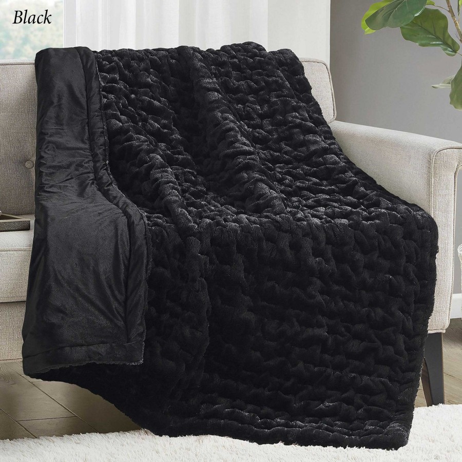 Bedding Touch of Class | Ruched Faux Fur Throw Blanket From Madison Park