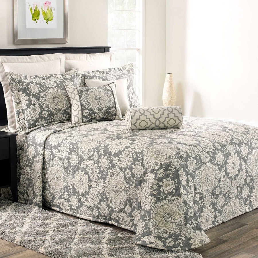 Bedding Touch of Class | Baymont Medallion Dark Gray Quilted Bedspread Bedding