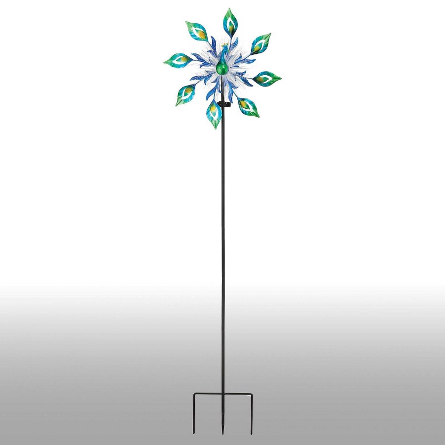 Home Accents Touch of Class | Peacock Glow Solar Powered Fiber Optic Lighted Outdoor Garden Wind Spinner