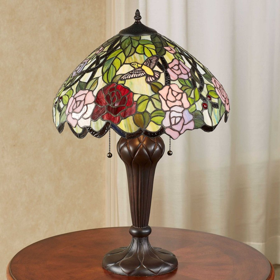 Home Accents Touch of Class | Roses Hummingbird Floral Stained Glass Table Lamp