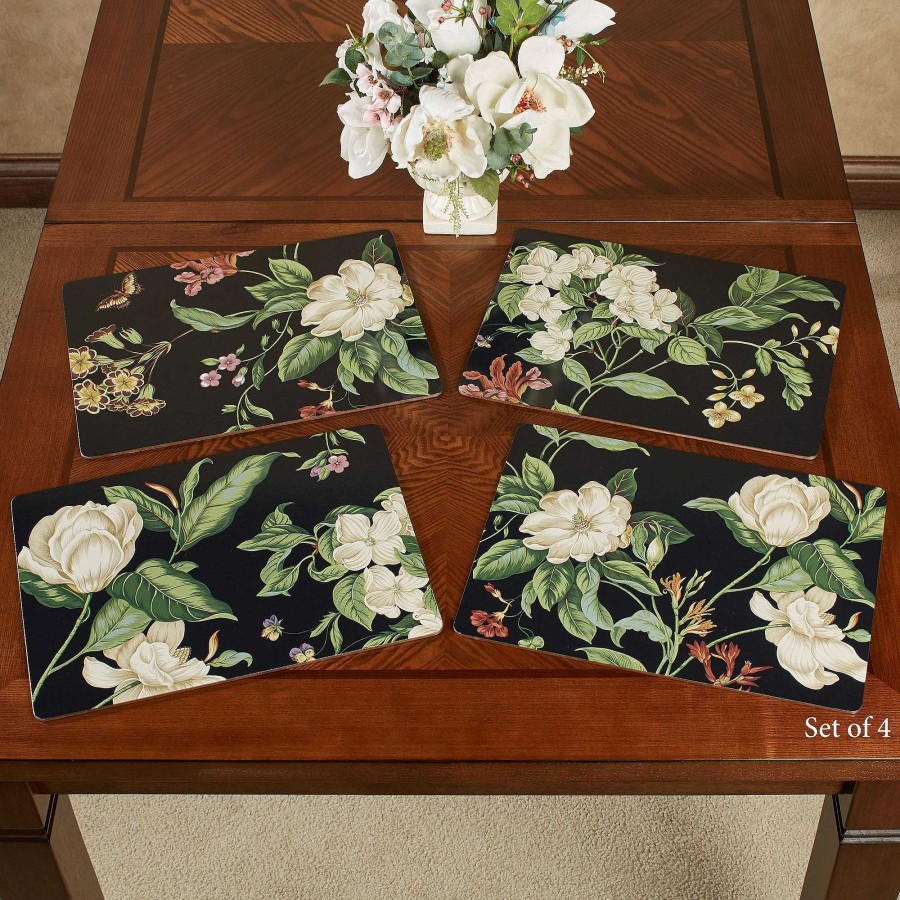 Kitchen Touch of Class | Colonial Williamsburg Garden Images Black Floral Hardboard Placemat Set Of 4