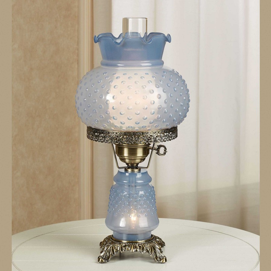 Home Accents Touch of Class | Mindy Blue Hobnail Glass Hurricane Table Lamp