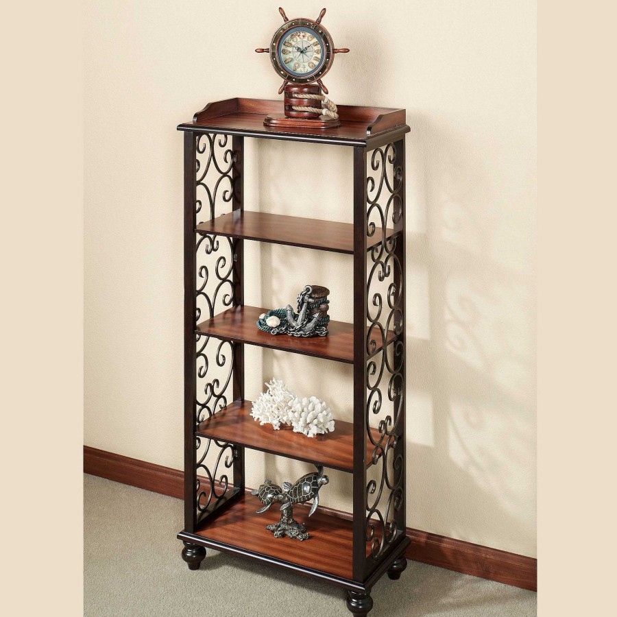 Furniture Touch of Class | Ashburn Regal Walnut Wooden And Metal 5 Tier Floor Shelf