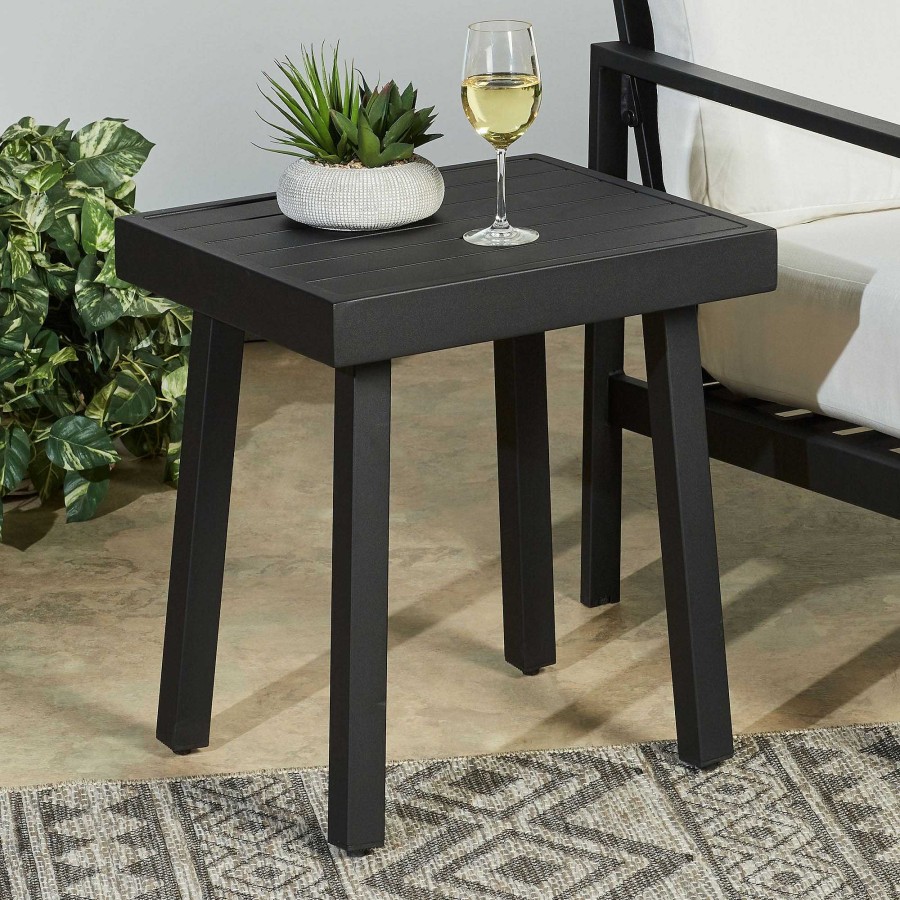 Furniture Touch of Class | York Black Powder Coated Slatted Outdoor Side Table